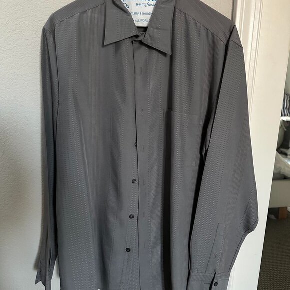 Grey long sleeve button up designer dress shirt by Alfani #mensfashion - Picture 5 of 5